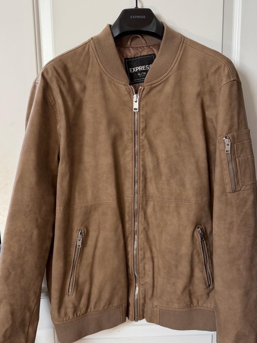 Express Men’s Faux leather suede Bomber Jacket - Brown